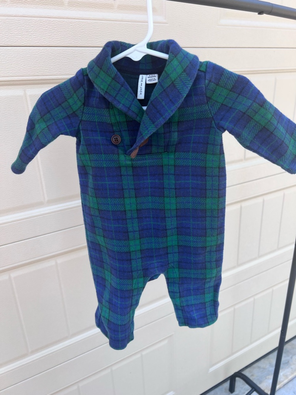 Janie & Jack Green & Blue Plaid Baby One-Piece Romper